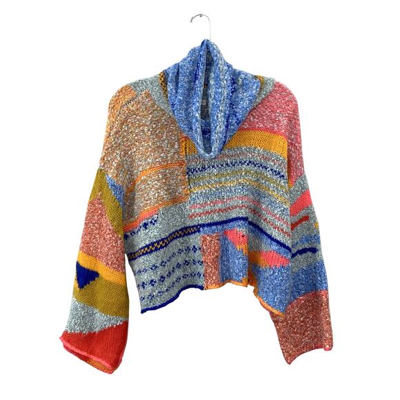 Sincerely Jules Abstract Cowl Neck Wool Blend Sweater Cropped Size S - Picture 1 of 7